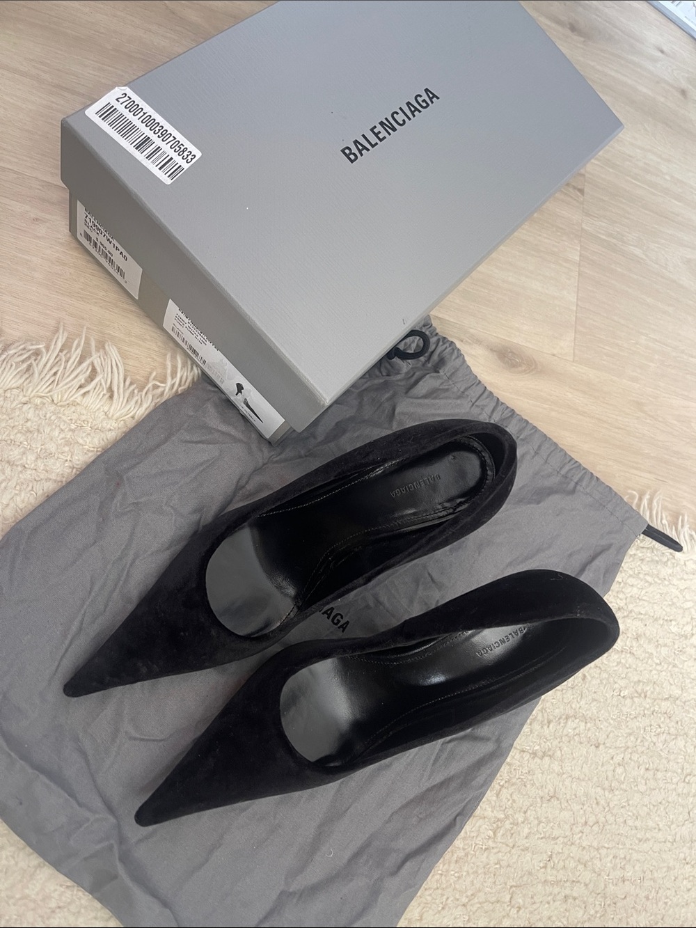 Balenciaga Black Suede Pointed Toe Pumps 38 - Picture 1 of 3